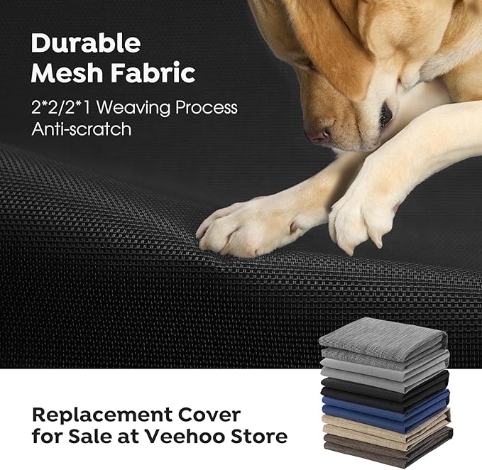 Veehoo Outdoor Elevated Dog Cot Bed, Cooling Raised Pet Bed for XX-Large Dog, Washable Breathable Mesh Hammock Bed with No-Slip Feet, Indestructible Ground Off Training Platform Cot-59"x37.5" Black