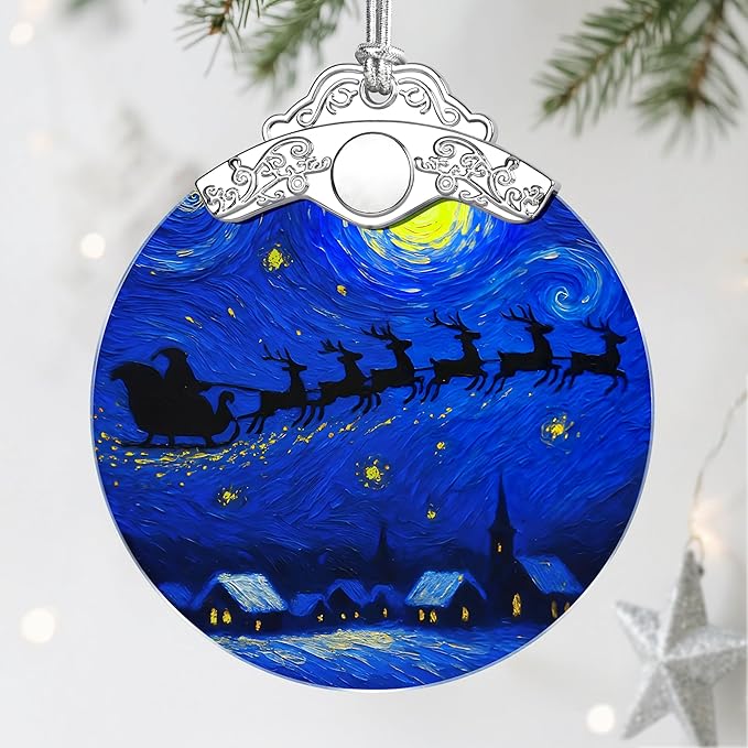 Starry Night Stained Glass Ornament - Christmas Decorations for Tree | Christmas Ornaments | Holiday Ornament – Holiday Party Gifts | Xmas Gifts | Gift Exchange | Gift Idea