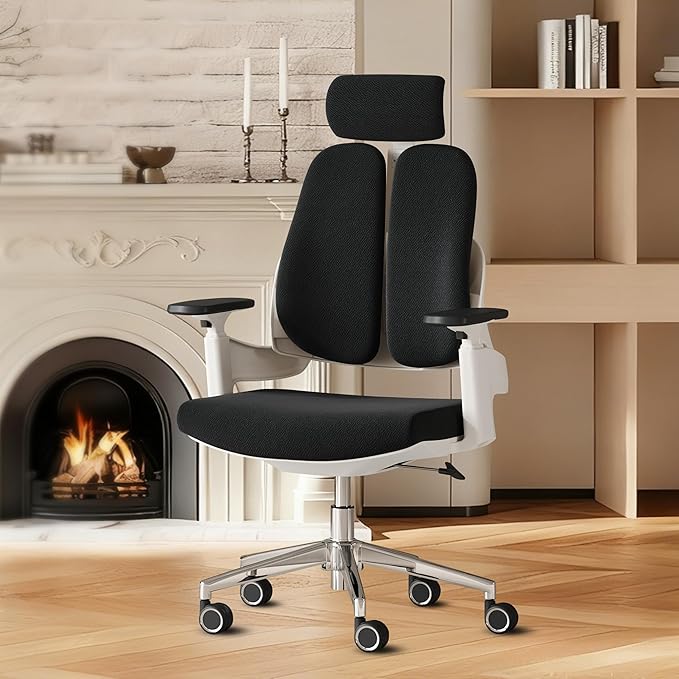 Ergonomic Office Chair Big and Tall Desk Chair, Dual-backrest Computer Chair with 6D Adjustable Arms and Lumbar Support, 500lbs Extra Wide Seat, for Home & Office Use,Black