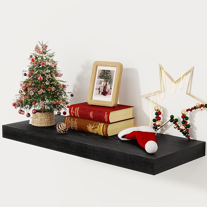 Fun Memories 30 Inch Floating Shelves Black, 12 Inch Deep Floating Shelf for Books, 30 x 12 x 2 Deep & Thicked Wall Shelves for Bathroom, Living Room, Kitchen, Set of 1
