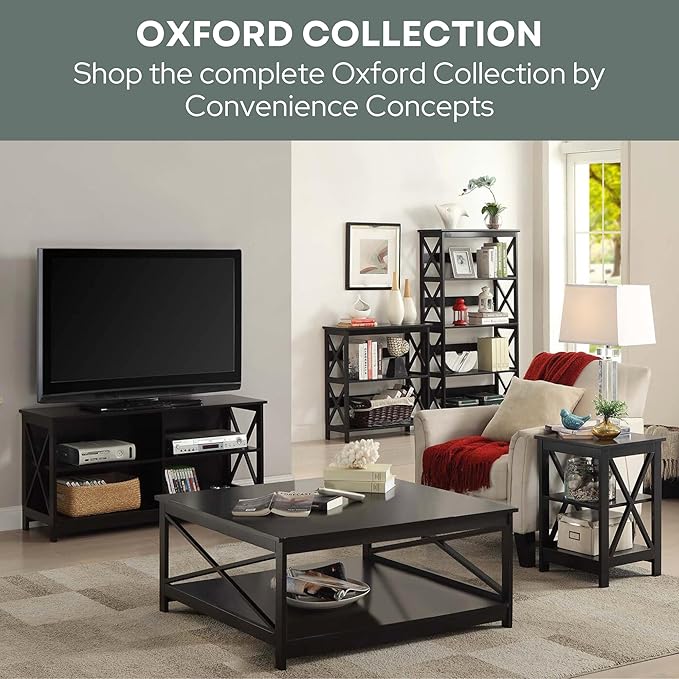 Convenience Concepts Oxford 1-Drawer Console Table 39.5" - Farmhouse Sofa Display with Storage Shelf For Living, Family, & Dining Room, Modern Entryway Hall Table for Kitchen, Bedroom, Black