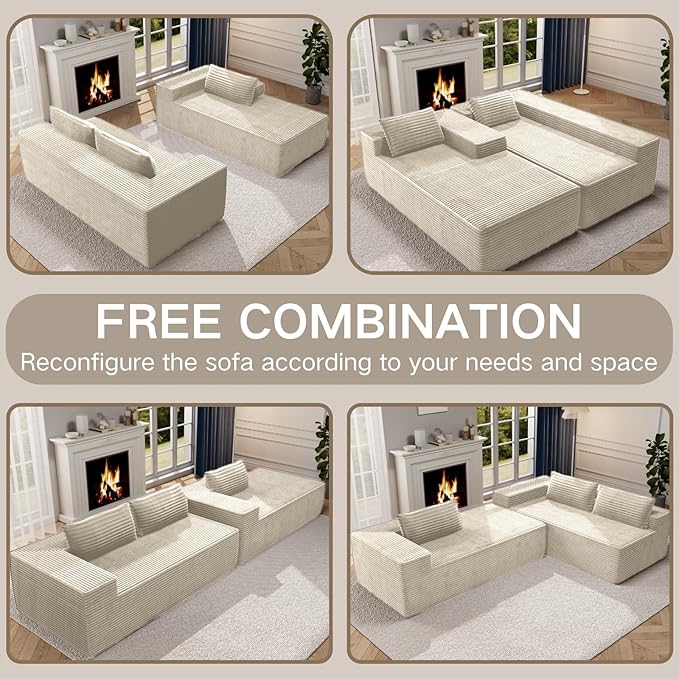 105.5" Modular Sectional Sofa L-Shape, Modular Cloud Sofa with Deep Seat for Living Room Bedroom, Upholstered Couches No Assembly Required (Beige Left Facing Chaise)