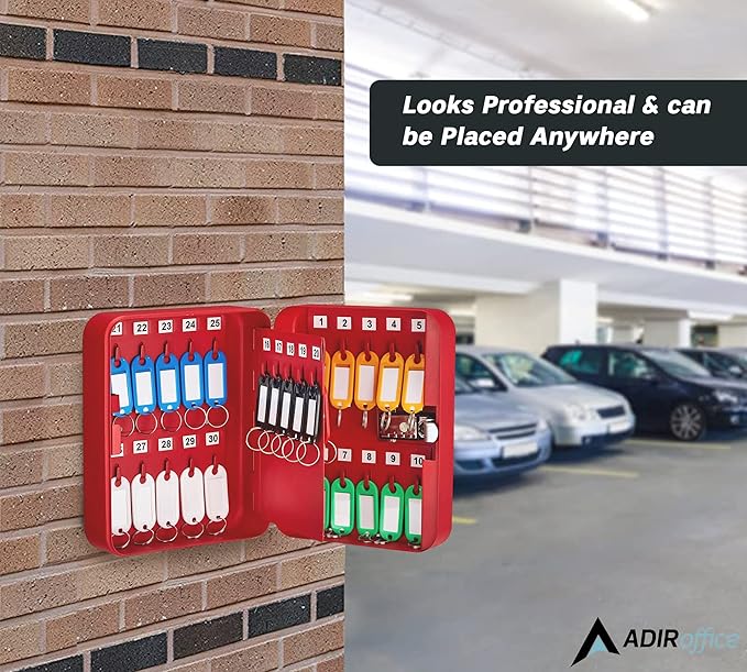 AdirOffice Steel Combination Lock Keys Cabinet Security Storage Box Organizer Holder Locked Key Box Wall Mount 30 Slots