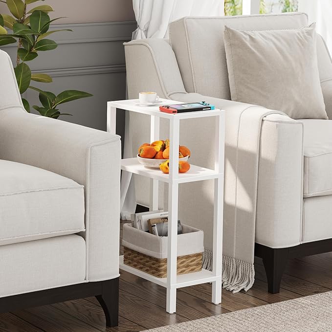 TUTOTAK Small Side Table, Narrow End Table, Skinny Sofa Table, Slim Nightstand, Couch Table, Living Room, Bed Room, White TB01BW0772