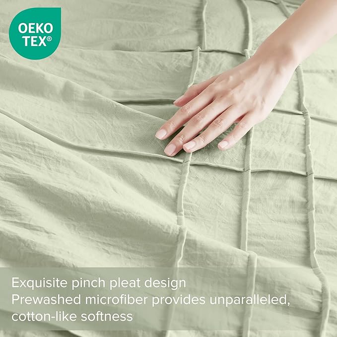 Comfort Spaces Sage Full Size Comforter Set - 3 Pieces Pintuck Pleated Bedding Sets, All Season Lightweight, Extra Softness Pre-Washed Microfiber Full Bed Set, Shams, Full