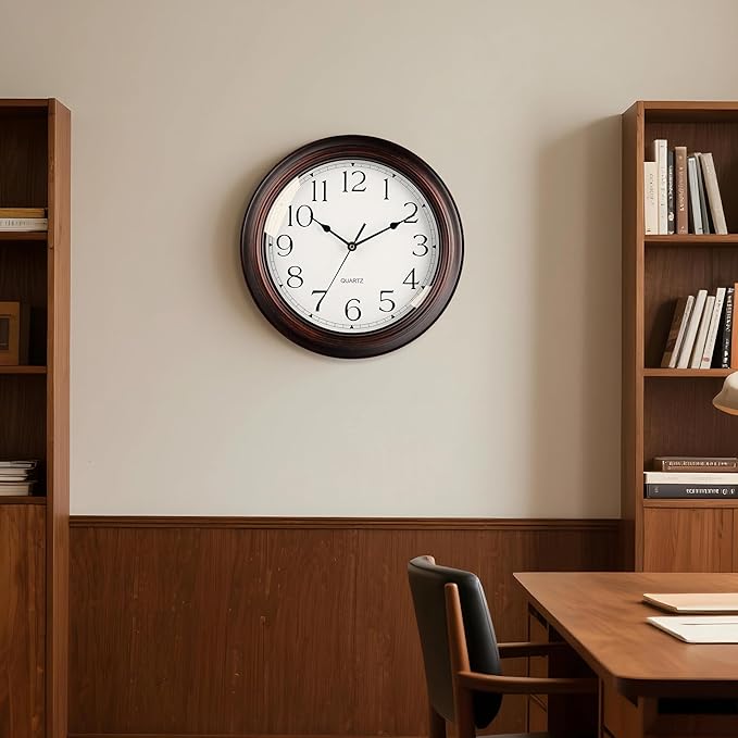 16 Inch Wall Clocks Battery Operated Silent Non-Ticking Wall Clock Vintage Retro Rustic Style Decorative for Living Room Kitchen (Bronze)