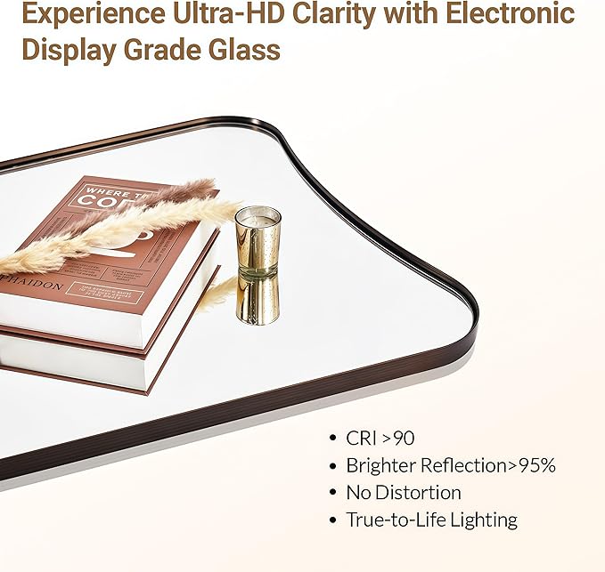 ANDY STAR Brushed Bronze Asymmetrical Mirror, 24"x32" Bathroom Mirror for Wall with Premium Stainless Steel Thin Frame, Italian Curved Mirror Decorative for Bathroom, Powder Room, Entryway