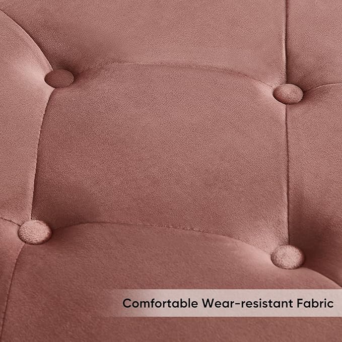 65" Storage Ottoman Bench, End of Bed Storage Bench King Size with Tufted Button Upholstered and Gold Legs, Bedroom Benches with Armrests for Living Room Window and Entryway, Rose Gold