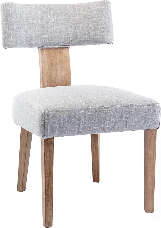 Linen Dining Chairs Set of 6, Modern Dining Chair with Wood Legs, Upholstered Dining Chairs for Dining Room, Kitchen, Vanity, Living Room, Grey