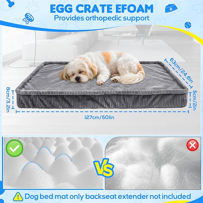 Dog Car Bed, Non-Slip Backseat Extender Pet Mat, Removable Washable Dog Bed for SUVs, Sedans & Trucks, Anti-Slip Travel Mat for Dogs, Easy Clean & Scratch-Proof & Comfort(Dark Gray, 50"x24.6")