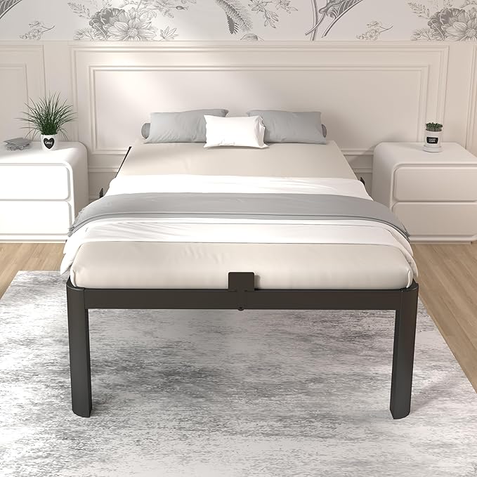 ITIMIDI 16 Inch Metal Twin Bed Frames, Heavy Duty Strong Support Slats, Safety Design with Rounded Corner Legs and DIY Headboard Hole, No Box Spring Needed, Noise Free, Easy Assembly, Black