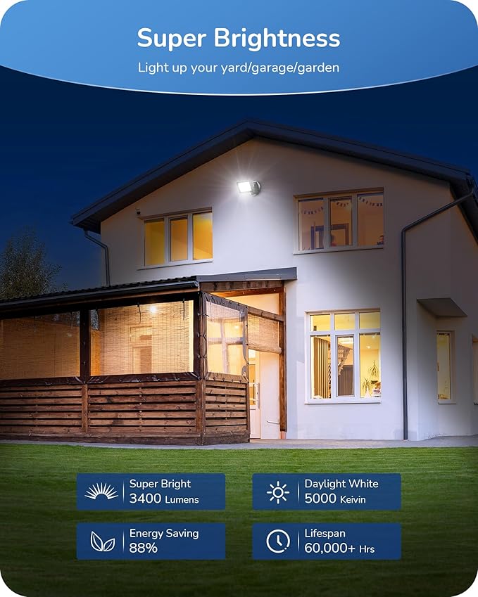 EDISHINE LED Flood Light Outdoor, 3400LM 24W LED Security Light, 5000K Daylight White & CRI 70+, IP65 Waterproof Flood Lights Outdoor for Garage, Backyard, Patio, Garden, Porch, Stair