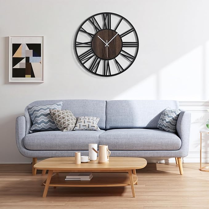Large Wall Clock for Living Room Decor, 20 Inch Non Ticking Silent, Battery Operated Modern Vintage Oversized Wall Clock for Bedroom Kitchen