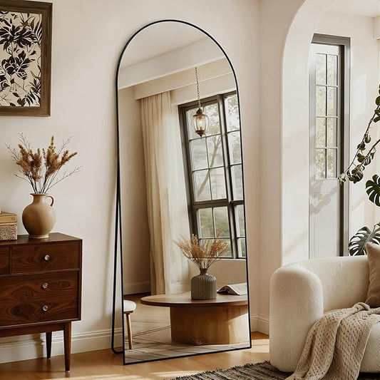 Full Length Mirror 56"x21" - Arched Floor Standing Body Mirror with Aluminum Frame,Leaning Hanging for Bedroom Cloakroom Living Room Black