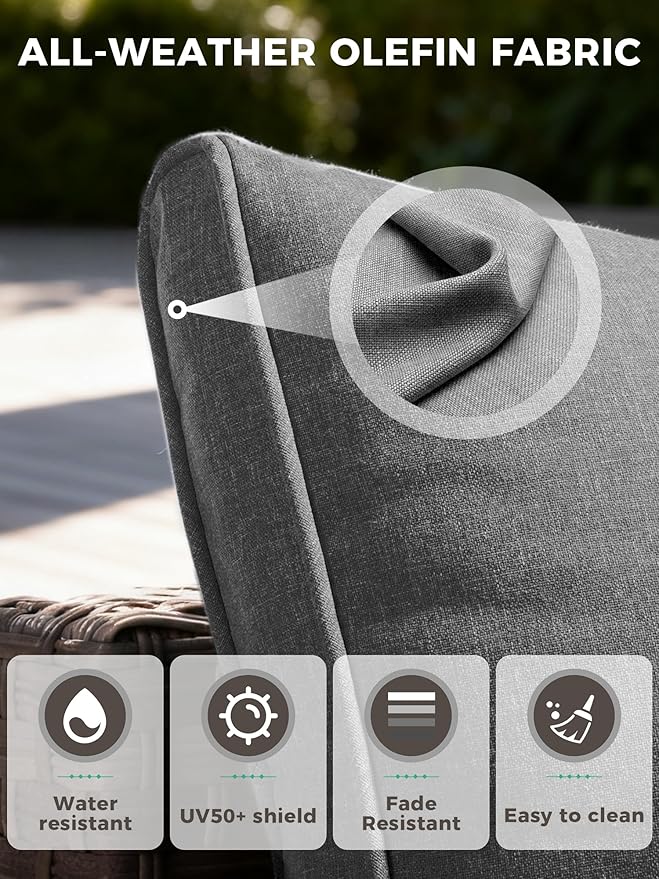 6 Piece Outdoor Wicker Patio Furniture Set,High Back Swivel Rocker Patio Chairs with 4" Thickened Cushions & Side Table, All-Weather PE Rattan for Garden, Backyard, Porch, Black