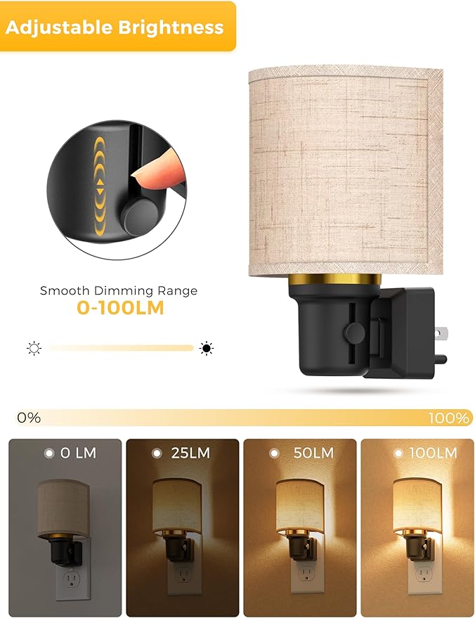 L LOHAS LED Night Lights Plug into Wall, Plug in Night Light Dimmable 100LM, Farmhouse Decorative Nightlights Plug in Wall, Light Sensor, Soft Linen Fabric Nightlight Warm for Bedroom Hallway, 2 Pack