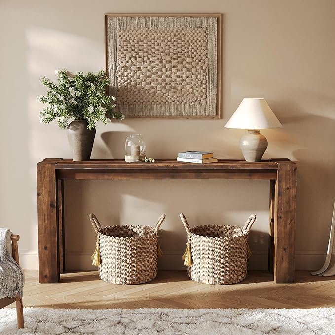 Solid Wood Console Table for Entryway, 70.9-Inch Extra Long Farmhouse Sofa Table Behind Couch, for Living Room, Foyer, Hallway, Entrance, Rustic Brown