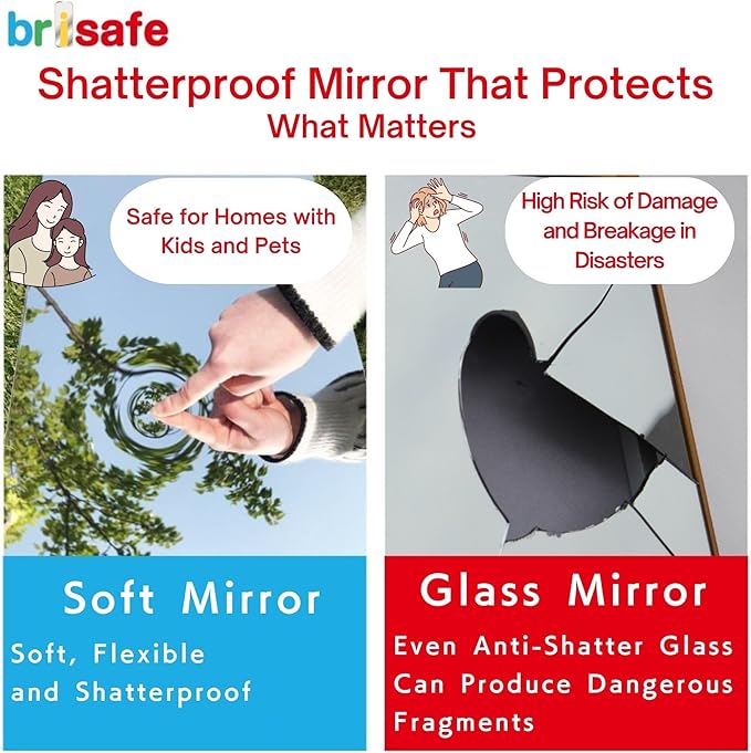 brisafe 2PCS 71"x44" Ultra-Light Full Length Mirror – Frameless Wall-Mounted Mirror for Home Gym, Yoga Studio, or Living Room | Easy Installation, Commercial Grade & Insurance Eligible