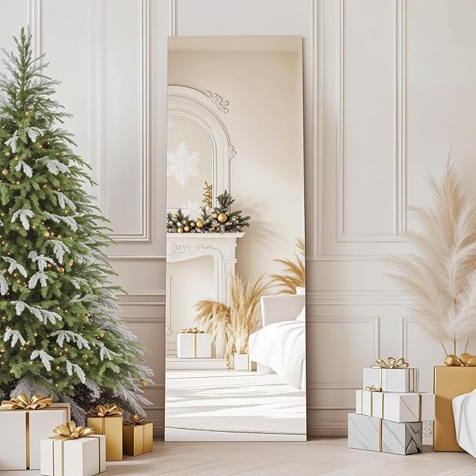 Kosmonia 65x24 Frameless Full Length Silver Coating Mirror w/Distortion Free, HD Reflection &Anti Desilvering, Tempered Glass & Shatter Proof Film Doubling Safety, Easy Setup w/Stand, Wall/Standing