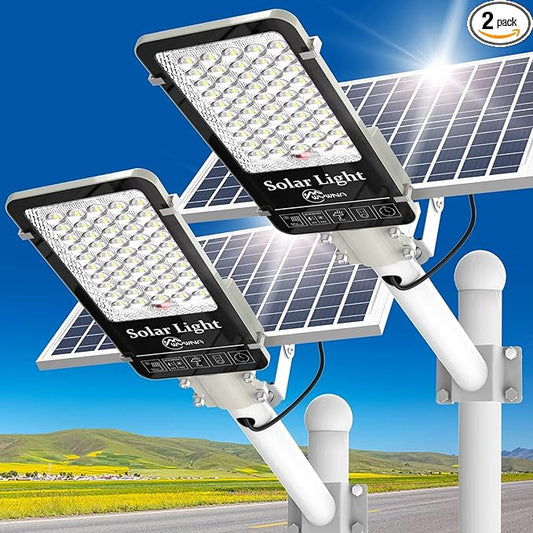 6000W Solar Street Lights Outdoor - 6500K Solar Parking Lot Lights Commercial Dusk to Dawn, Heavy Duty Split Type LED Solar Street Light Remote Control, Street Lights Solar Powered for Yard (2Pack)