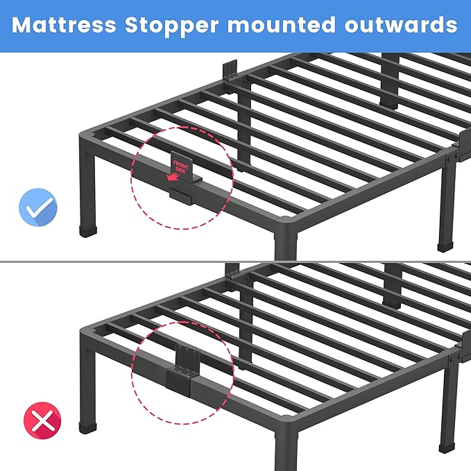 MAF 4 Inch Queen Metal Platform Bed Frame with Round Corner Legs, 3000 LBS Heavy Duty Steel Slats Support, Noise Free, No Box Spring Needed, Easy Assembly