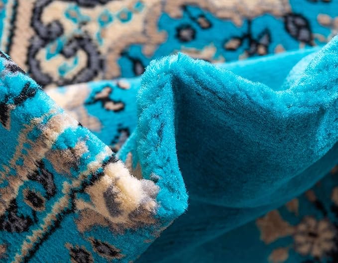 Unique Loom Reza Collection Traditional Persian Style Area Rug, 9 x 12 ft, Turquoise/Ivory