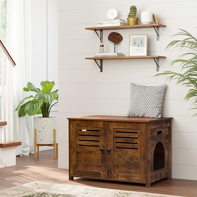 DINZI LVJ Wall Shelves, 23.6 x 7.9 x 6.1 Inch Floating Shelves for Wall, Easy-to-Install Wall Storage Ledges with Sturdy Metal Brackets for Living Room, Bathroom, Kitchen, Rustic Brown