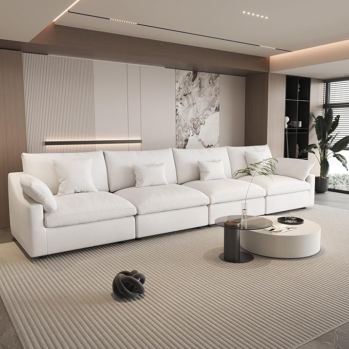 WJShome 160" Cloud Couch Sectional for Living Room, Down Filled Modular Sectional Sofa,4 Seater Convertible Couch, Sofa Covers Washable&Replaceable,White