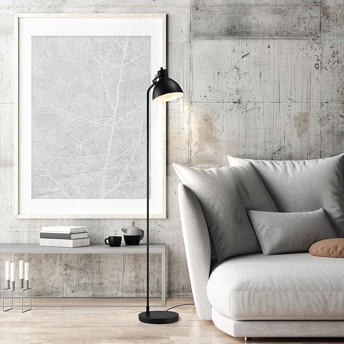 GLOBE Electric 60" Floor Lamp, Matte Black, On/Off Rotary Switch on Socket, 6-Foot Black Cord, Reading Light, Bedroom, Living Room, Home Decor