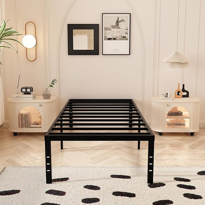 Twin Bed Frames with Fabric Cover 18 Inch, Heavy Duty Metal Bed Frame Twin, No Box Spring Needed, Support Up to 2500 lbs, Easy Assembly, Noise Free, Black