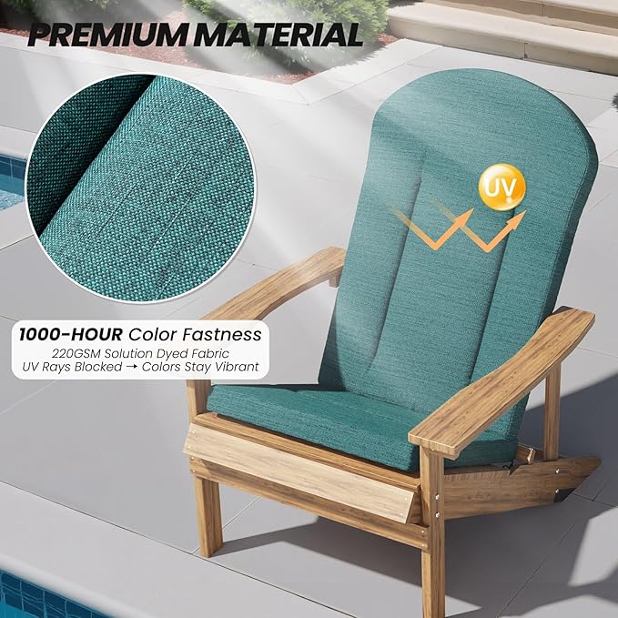 Crestlive Products 50x20 Inch Adirondack Chair Cushions Set of 2 Outdoor Rocking Chair Cushions Water Resistant High Back Patio Replacement Cushions, Malachite