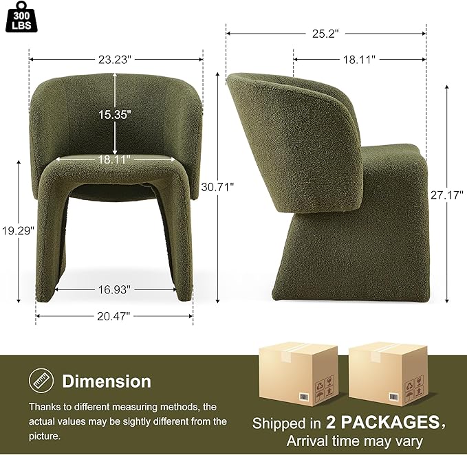 Barrel Dining Kitchen Chairs Set of 2, Modern Mid Century Living Room Chairs Upholstered Round Backrest Accent Side Chairs Comfortable for Dining Room, Cafe,Green