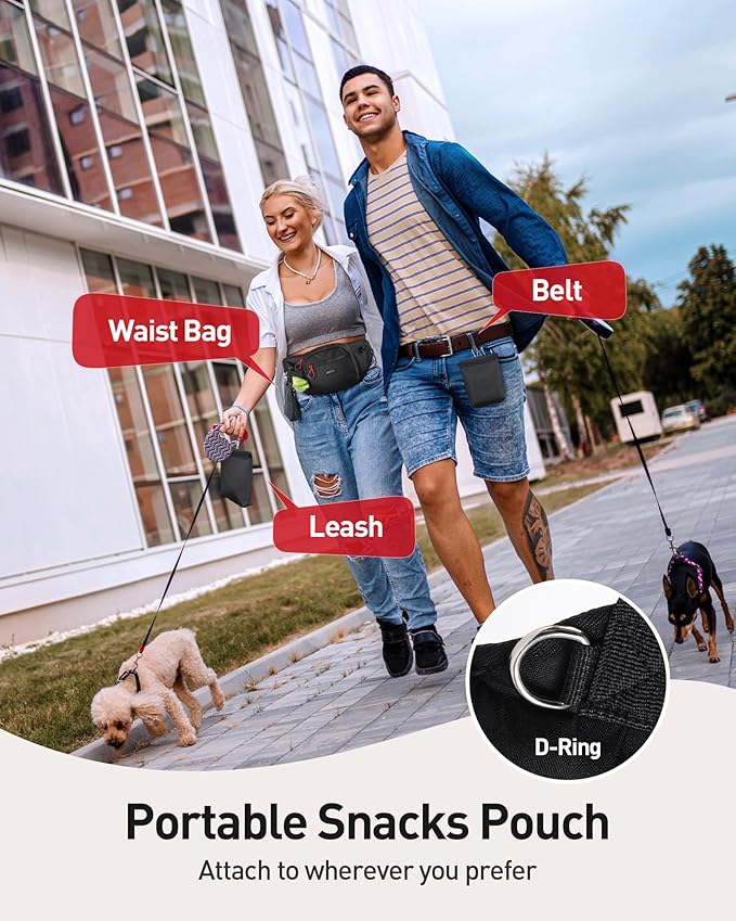 AGPTEK Dog Walking Fanny Pack, Large Capacity Dog Training Treat Pouch, Waist Bag with Removable Snack Pouch, Water Holder, Poop Bag Dispenser, Waterproof Zipper, Adjustable Strap, Black