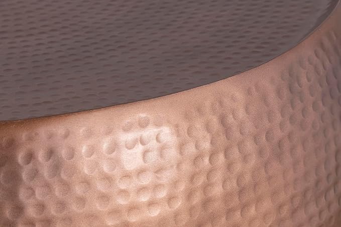 CT501 Modern Contemporary Round Aluminum Material 32" Coffee Table, Farmhouse Table with Glossy Hand Hammered Design Antique Copper