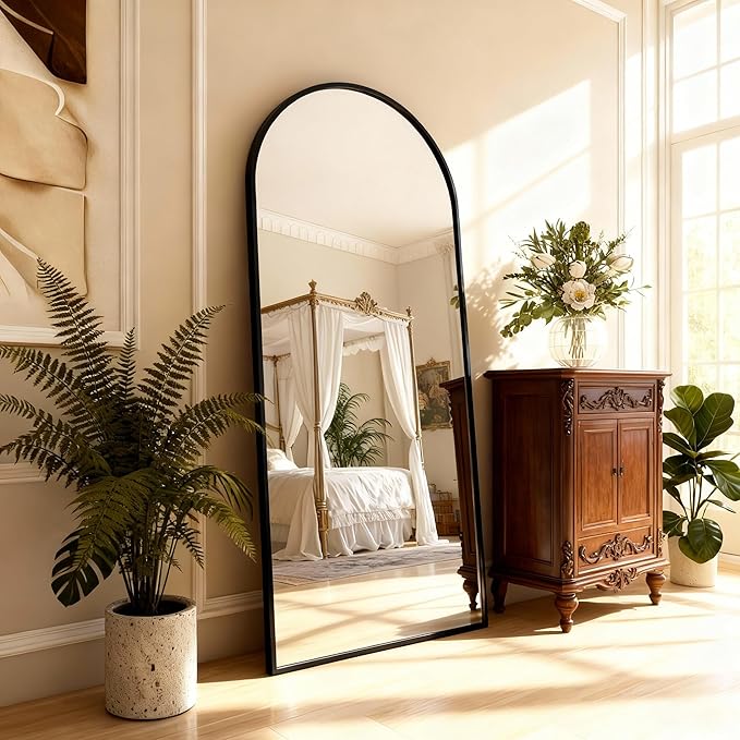 Arched Full Length Mirror,67" L x 30" W Floor Mirror, Aluminum Alloy Frame, Shatterproof Glass - Free Standing, Leaning or Wall Mounted for Bedroom, Living Room, Entryway, Modern Home (Black)