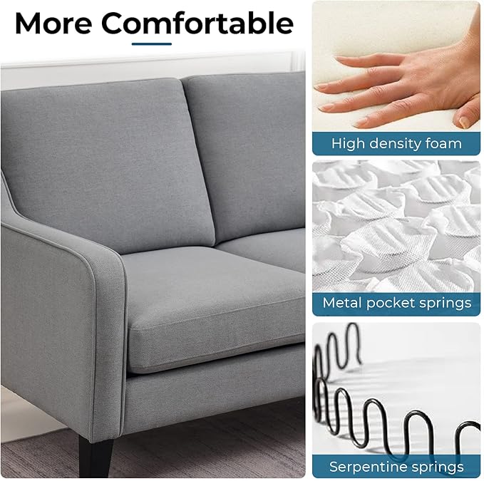 VINGLI Loveseat 53" Small Couch Loveseat Sofas for Living Room Mid Century Modern Sofa Couch Light Grey Love Seat Couches with Scooped Arms for Small Spaces, Bedroom, Apartment, Studio