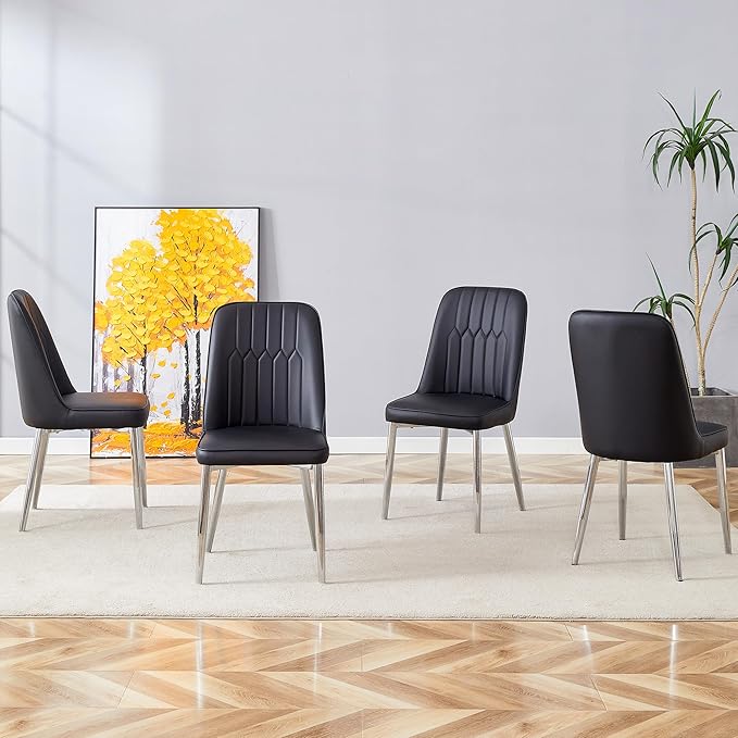 Dining Chairs Set of 4，Modern Dining Chairs, Equipped with PU Leather Backrest Cushions and Metal Legs, Suitable for Restaurants, Kitchens, and Dining Room Chairs