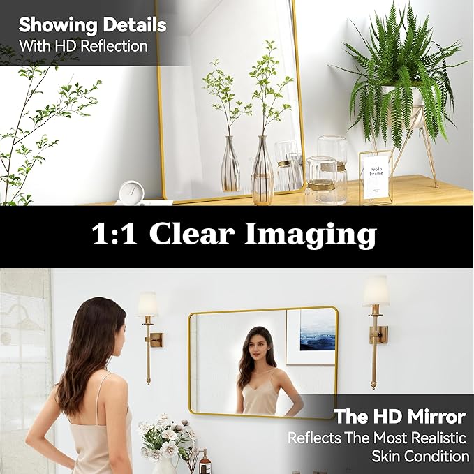 20x30 Rectangle Mirror Full Length Wall Mounted Hanging or Against Wall Metal Frame Dressing Make-up Mirrors for Entryway Bedroom Bathroom Living Room 20 30 inch Gold