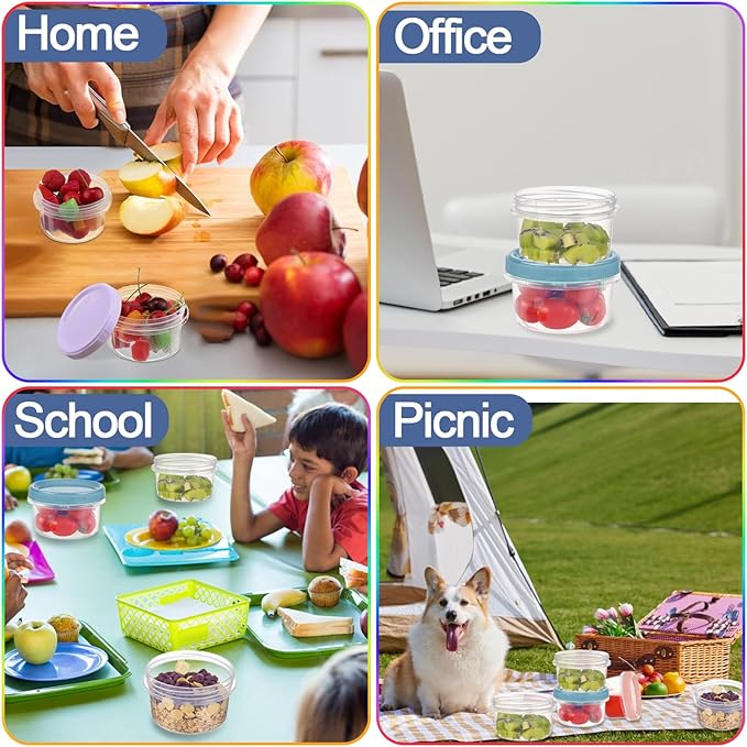 6pcs 8 oz Plastic Containers with Screw Lids, Reusable Clear Food Storage Containers with Pen and Brush for Snack Salad Fruit, Leakproof Small Freezer Containers, Microwave & Dishwasher Safe