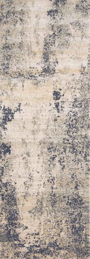 Loloi Teagan Collection TEA-07 Natural/Denim 2'-8" x 10'-6" Runner Rug, Large, Soft Neutral Rug, High-Traffic for Living Room, Bedroom, Home Office, Dining Area