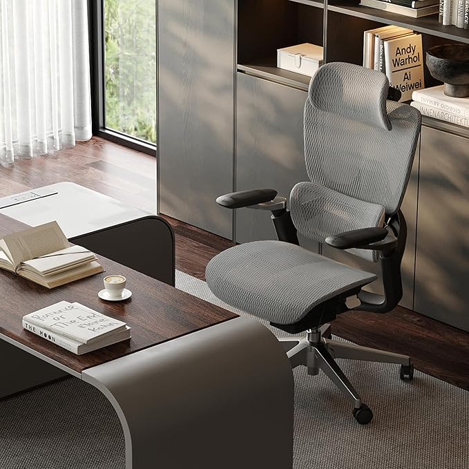 Ergonomic Office Chair, Mesh Home Desk Chair with Adaptive Lumbar Support, Gaming Chair with Headrest, 5D Armrest,90-130°Tilt, BIFMA Certified, Model Zen (Grey)