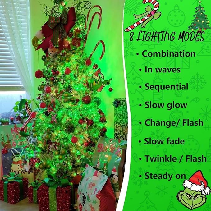 QITONG 165ft 500 LED Green Christmas Lights, 8 Modes Outdoor String Lights Plug in, Clear Wire Twinkle Xmas Light Indoor