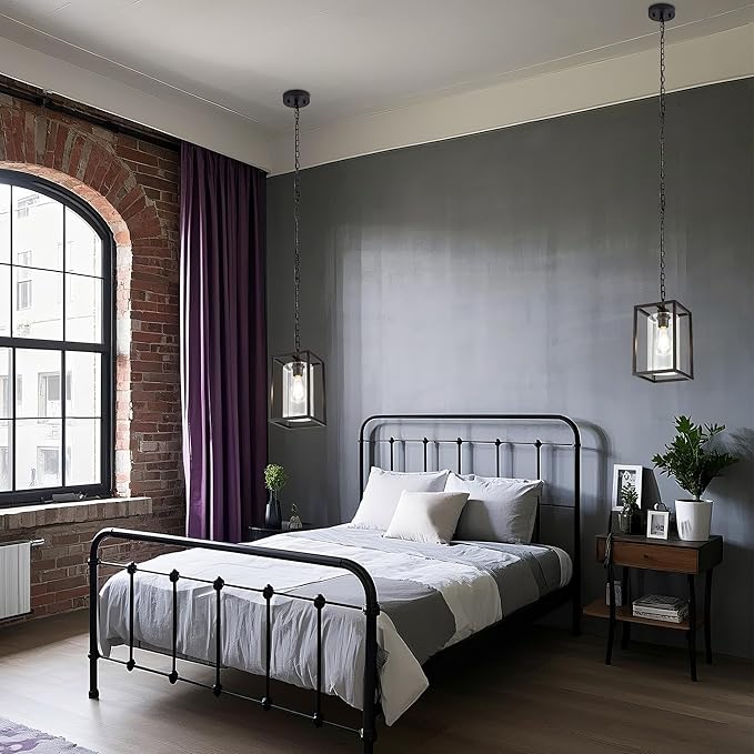 MAYNA 1-Light Farmhouse Pendant Light, Black Metal Cage Light Fixtures with Adjustable Chain and Glass Shade,Hanging Lights for Kitchen Island,Porch,Hallway