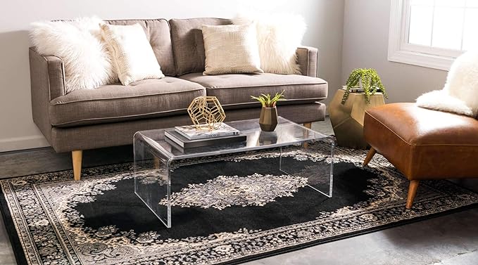 Unique Loom Reza Collection Traditional Persian Style Area Rug, Rectangular 5' 0" x 8' 0", Black/Beige