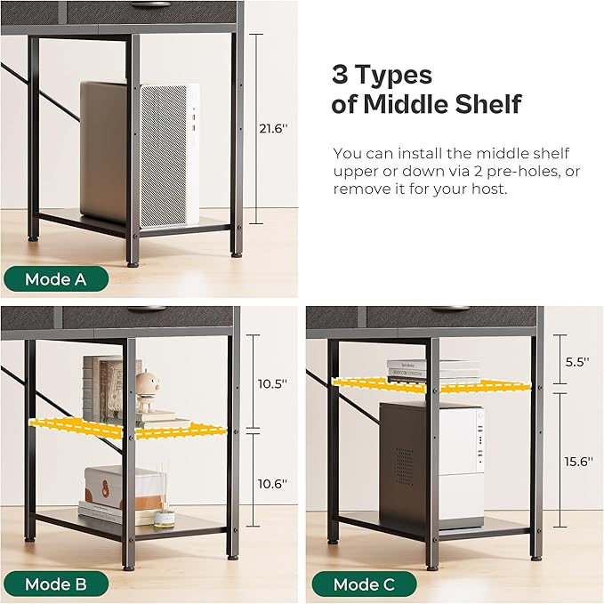 Huuger Computer Desk with 6 Drawers, 63 Inch Office Desk with Shelves, Reversible Gaming Desk, Corner Desk with Storage, for Home Office, Study, Living Room, Black