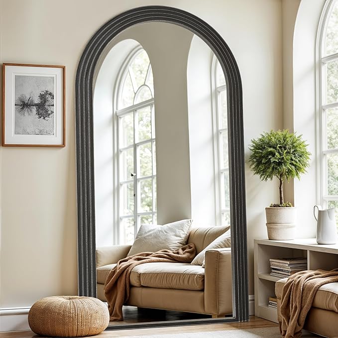 Antok Full Length Mirror 76"×41" Floor Mirror Standing Tall Mirror, Arched Stand up Large Wall Mirrors, Freestanding Full Body Mirrors for Bedroom Living Room Wood Vintage Style Black