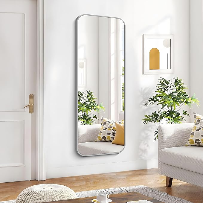 BONEWEI Silver Bathroom Mirror,24x60 inch Wall Mirror for Bathroom Wall Mounted,Rectangle Mirror for Bathroom Over Sink,Modern Frame Round Corner for Living Room,Bedroom Entryway,Horizontal/Vertical