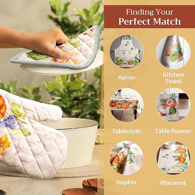 Maison d' Hermine Pot Holders 100% Cotton Heat Resistant Potholders 8" x 8" Hot Pads with Loop for Thanksgiving Christmas Decorations BBQ Cooking Baking Handling Hot Pans (Pack of 1, Lumina)