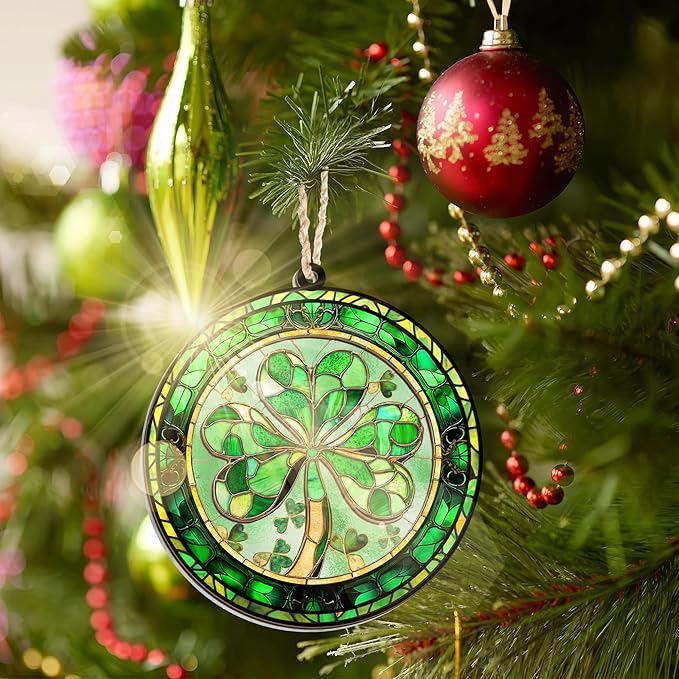 FLAGWIX Christmas Irish Gifts for Women Men - Suncatcher Ornaments 2025 for Tree Decorations - Spiritual Gifts for Women Men, Irish Ornaments for Good Luck Shamrock Home Decor