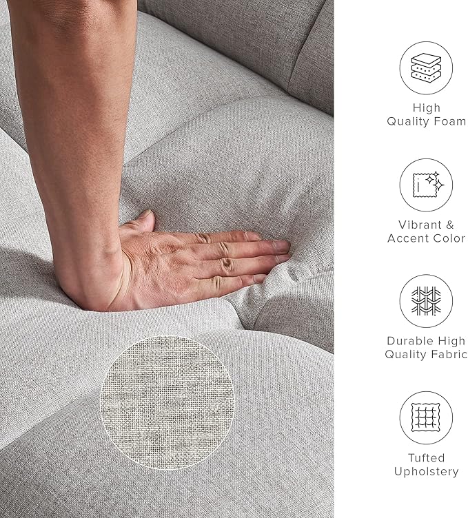 mopio Aaron 76.8" Couch, Small Futon Sofa Bed, Sleeper, Loveseat, Mid Century Modern Futon Couch, Sofa Cama, Couches for Living Room, Bedroom (Light Gray, Fabric)